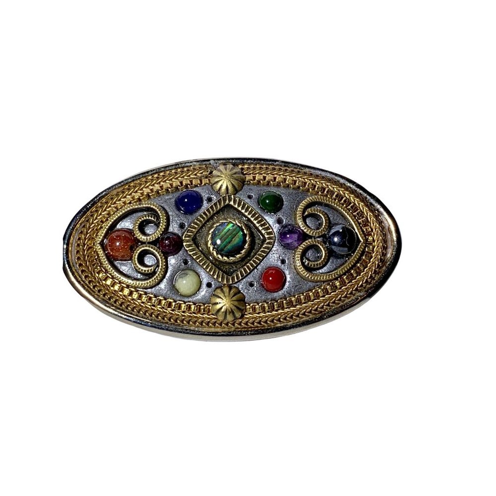 MICHAEL GOLAN Brooch Silver Gold Natural Stones Handmade